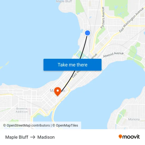 Maple Bluff to Madison map