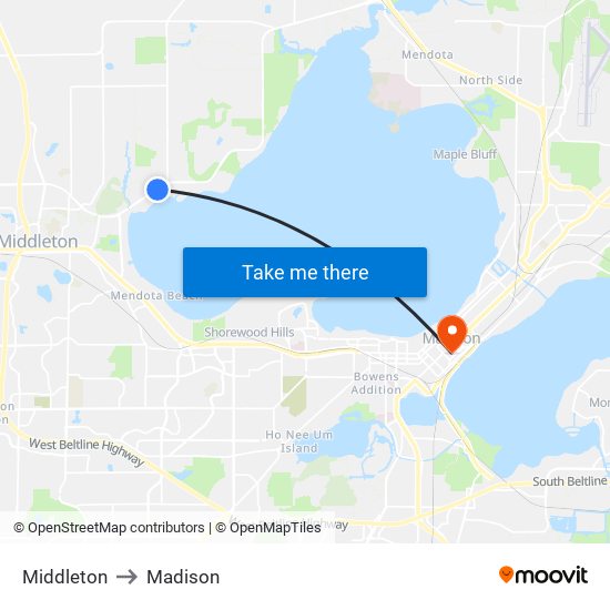 Middleton to Madison map