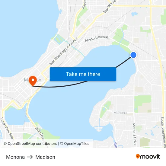 Monona to Madison map