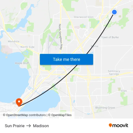 Sun Prairie to Madison map