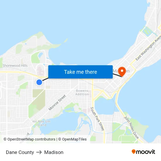 Dane County to Madison map