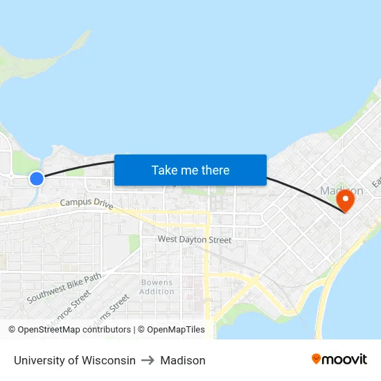 University of Wisconsin to Madison map