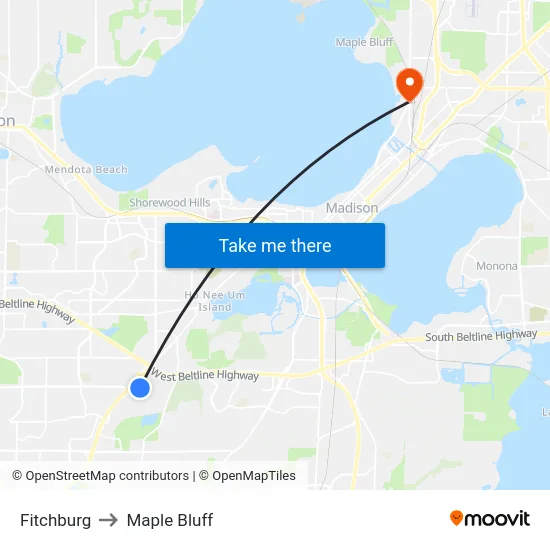 Fitchburg to Maple Bluff map