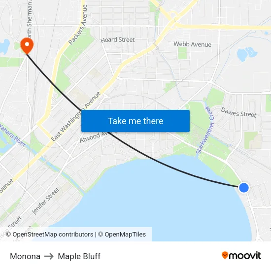 Monona to Maple Bluff map
