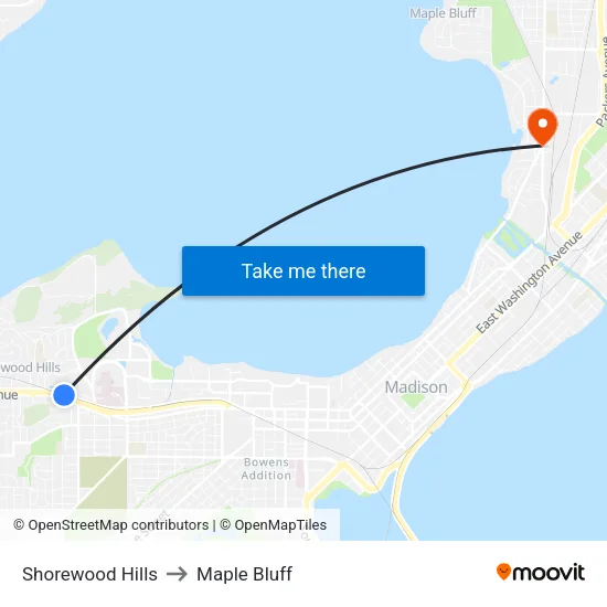 Shorewood Hills to Maple Bluff map