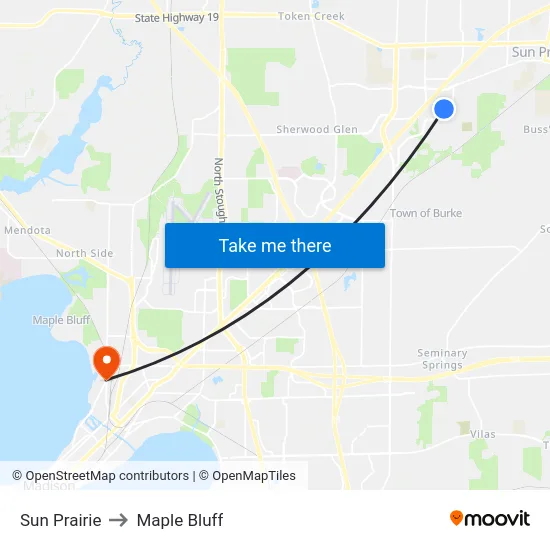 Sun Prairie to Maple Bluff map