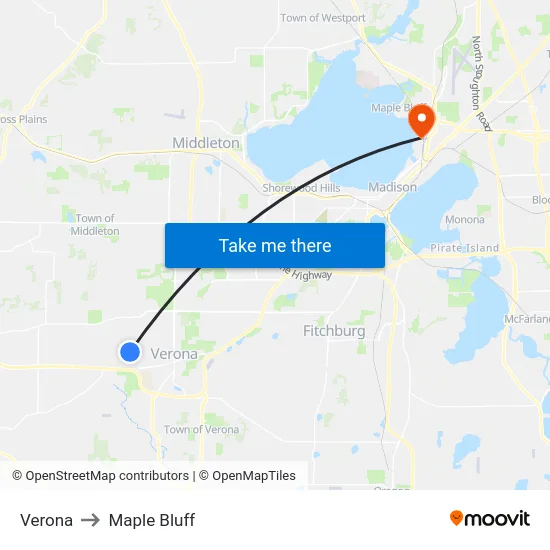 Verona to Maple Bluff map