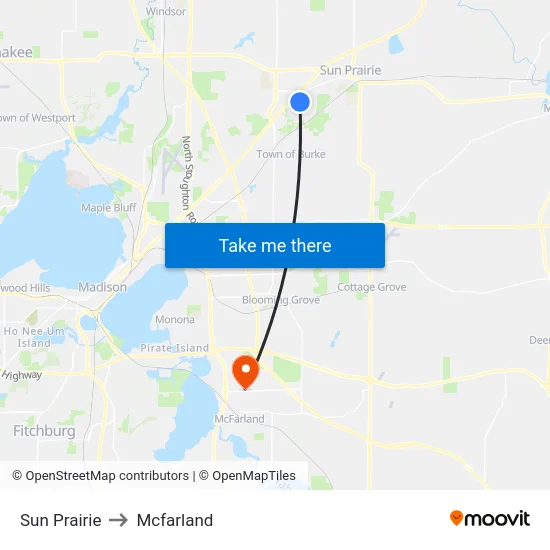Sun Prairie to Mcfarland map