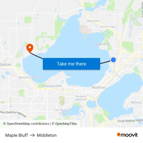 Maple Bluff to Middleton map