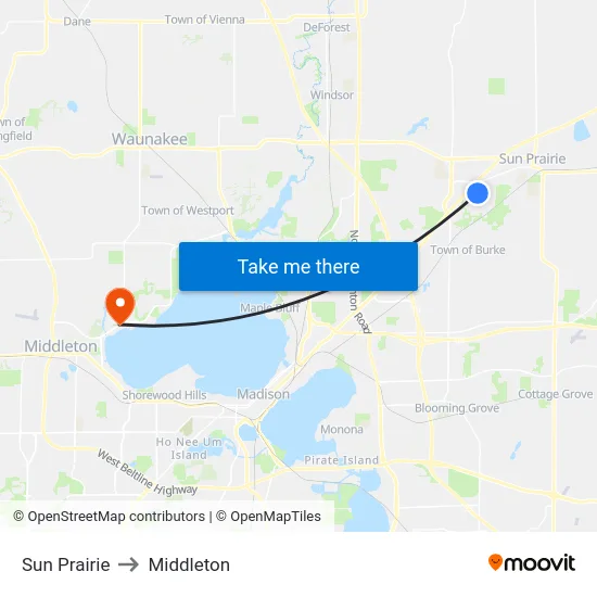 Sun Prairie to Middleton map