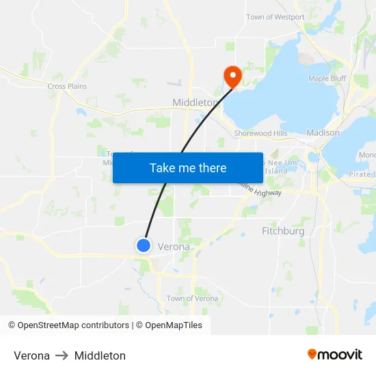 Verona to Middleton map