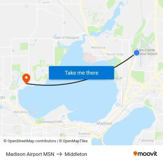 Madison Airport MSN to Middleton map
