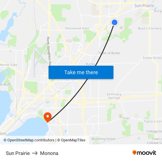 Sun Prairie to Monona map