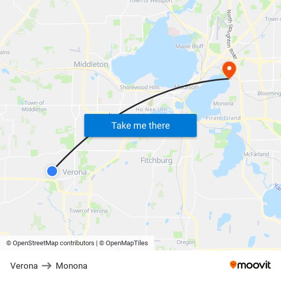 Verona to Monona map