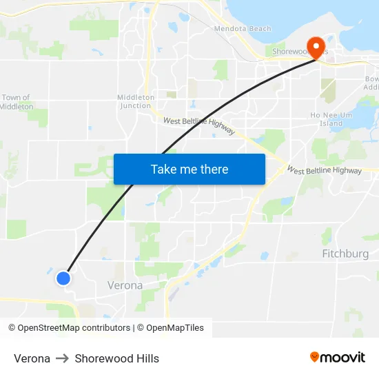 Verona to Shorewood Hills map