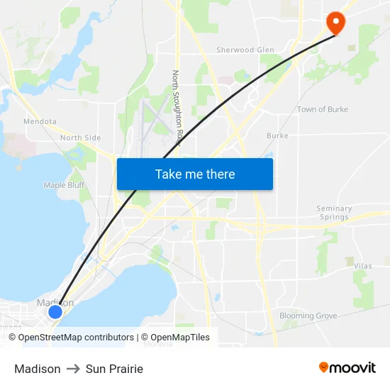 Madison to Sun Prairie map