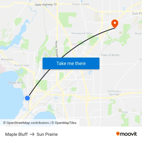 Maple Bluff to Sun Prairie map
