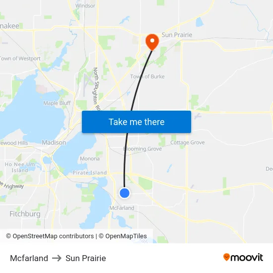 Mcfarland to Sun Prairie map