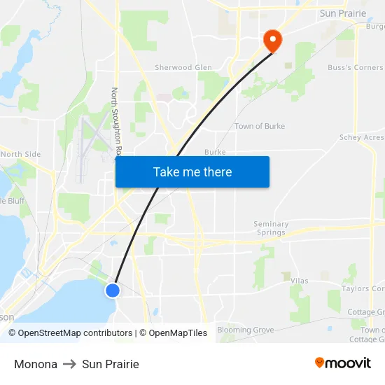 Monona to Sun Prairie map