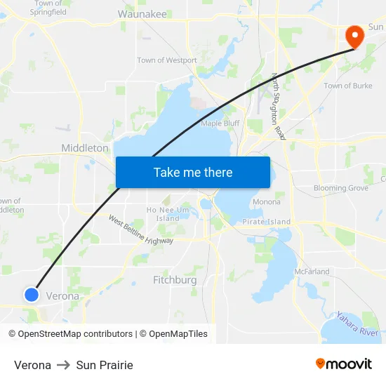 Verona to Sun Prairie map