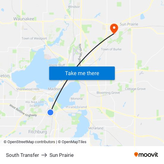 South Transfer to Sun Prairie map