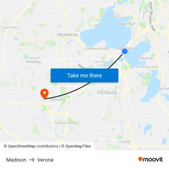 Madison to Verona map