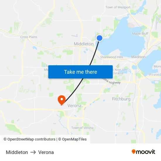 Middleton to Verona map