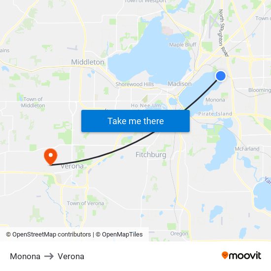 Monona to Verona map