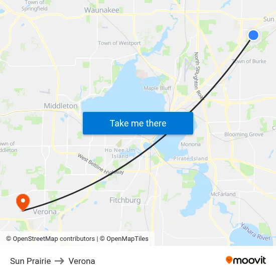 Sun Prairie to Verona map
