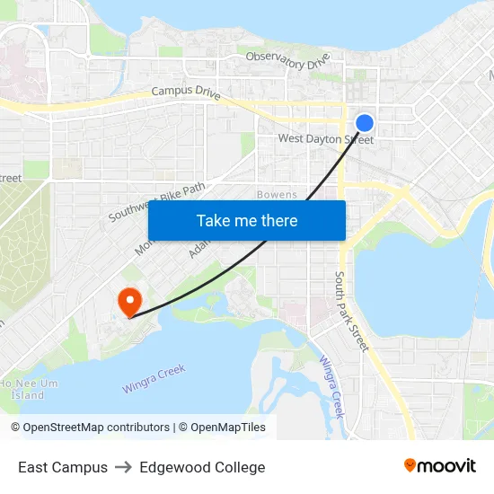 East Campus to Edgewood College map