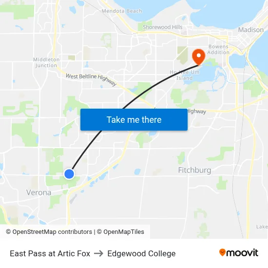 East Pass at Artic Fox to Edgewood College map