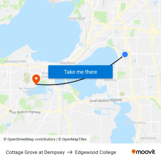 Cottage Grove at Dempsey to Edgewood College map