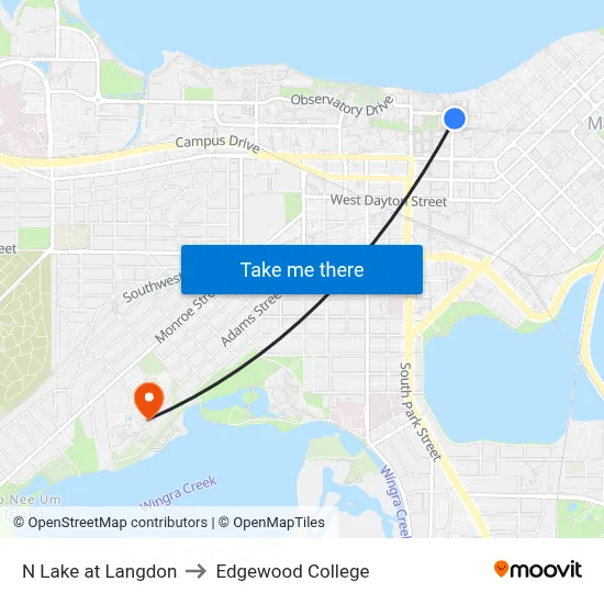 N Lake at Langdon to Edgewood College map