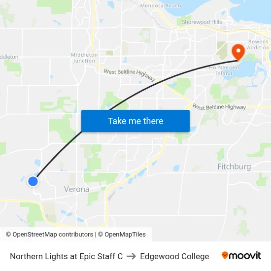Northern Lights at Epic Staff C to Edgewood College map