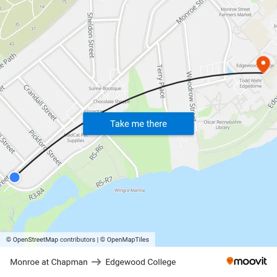 Monroe at Chapman to Edgewood College map