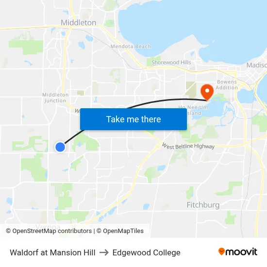 Waldorf at Mansion Hill to Edgewood College map