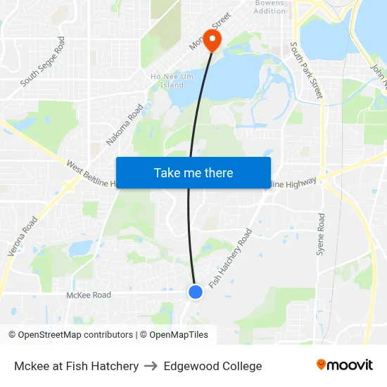 Mckee at Fish Hatchery to Edgewood College map