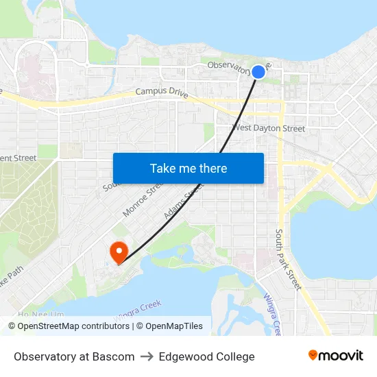 Observatory at Bascom to Edgewood College map