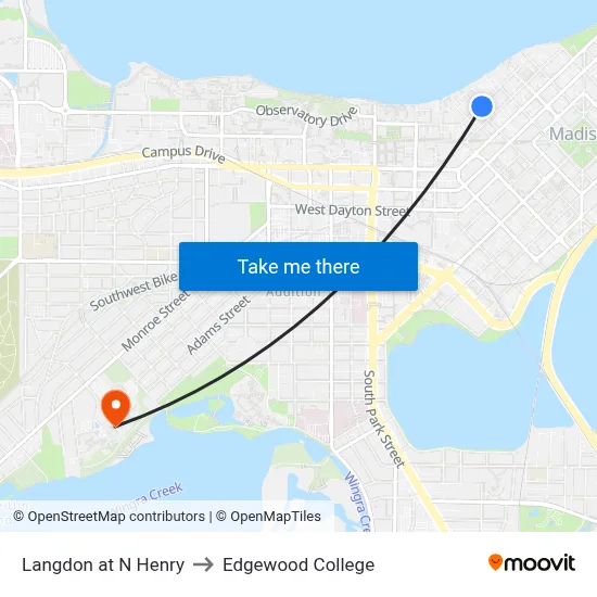 Langdon at N Henry to Edgewood College map