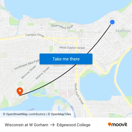 Wisconsin at W Gorham to Edgewood College map