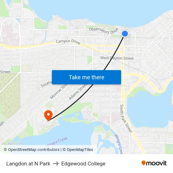 Langdon at N Park to Edgewood College map