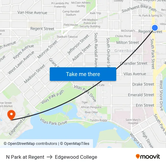 N Park at Regent to Edgewood College map