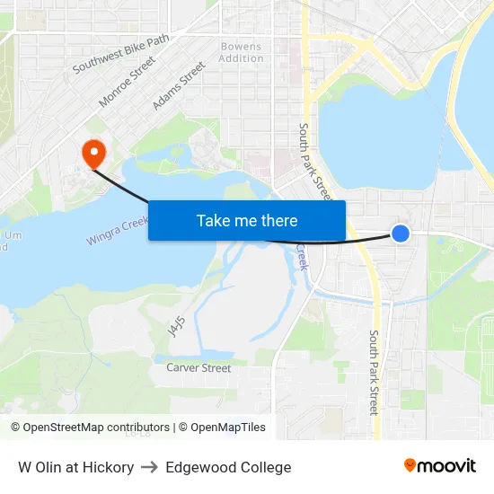 W Olin at Hickory to Edgewood College map