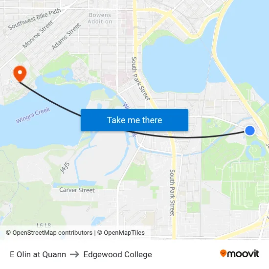 E Olin at Quann to Edgewood College map