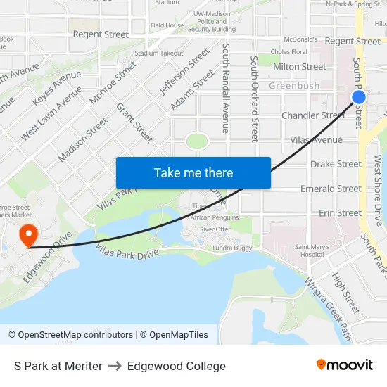 S Park at Meriter to Edgewood College map