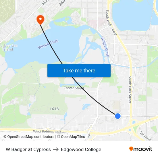 W Badger at Cypress to Edgewood College map
