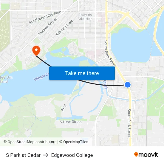 S Park at Cedar to Edgewood College map