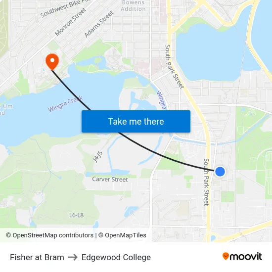 Fisher at Bram to Edgewood College map