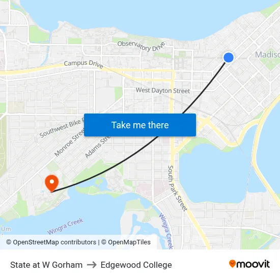 State at W Gorham to Edgewood College map