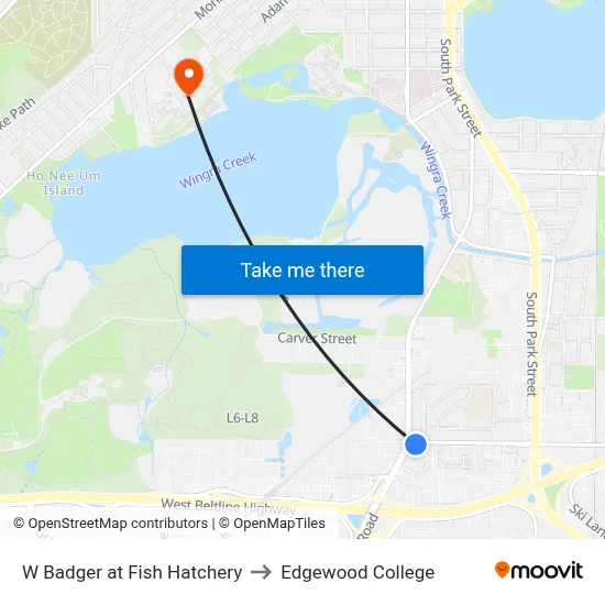 W Badger at Fish Hatchery to Edgewood College map